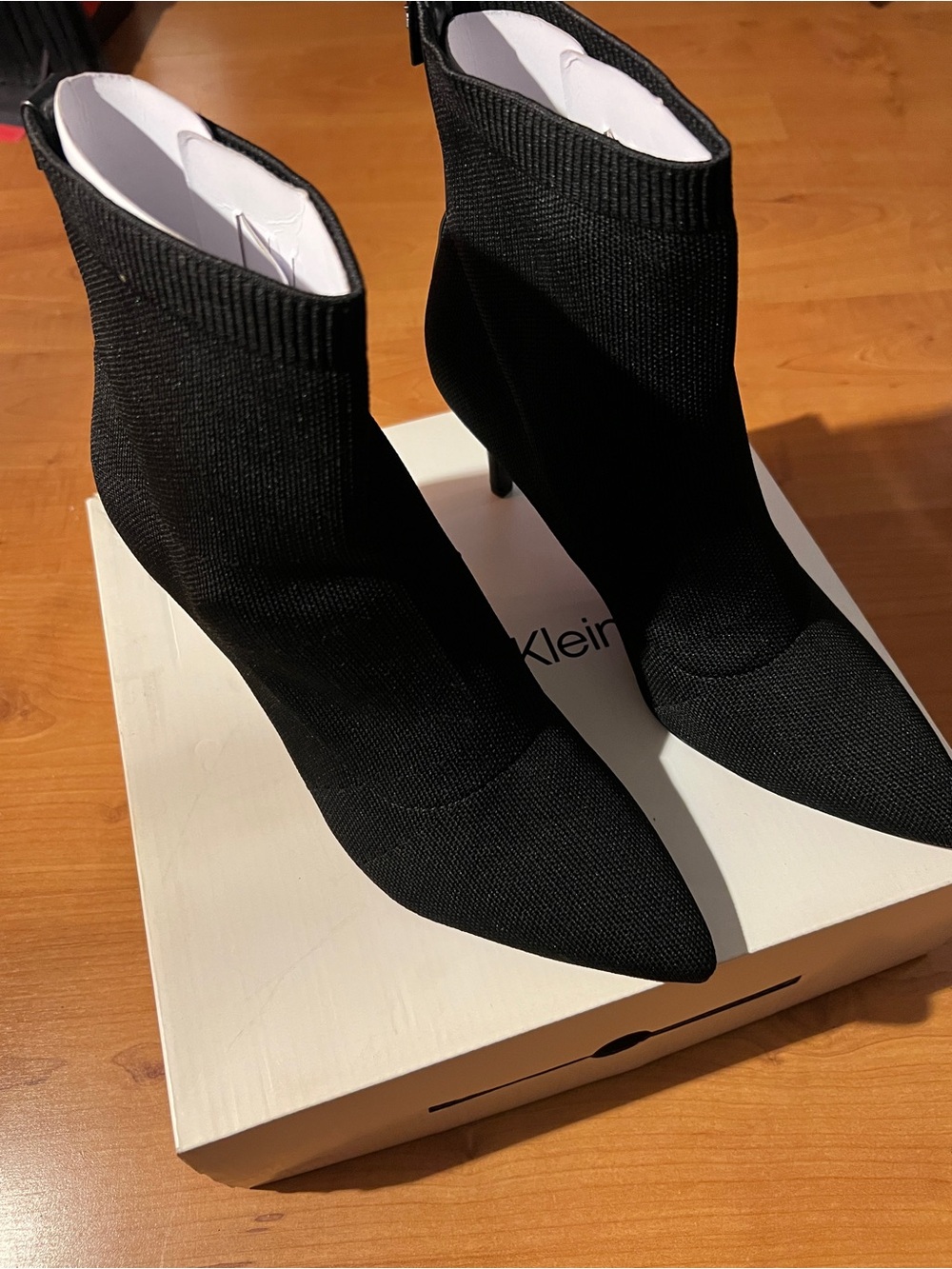 Calvin Klein Black Knit Pointed Sock Ankle Booties